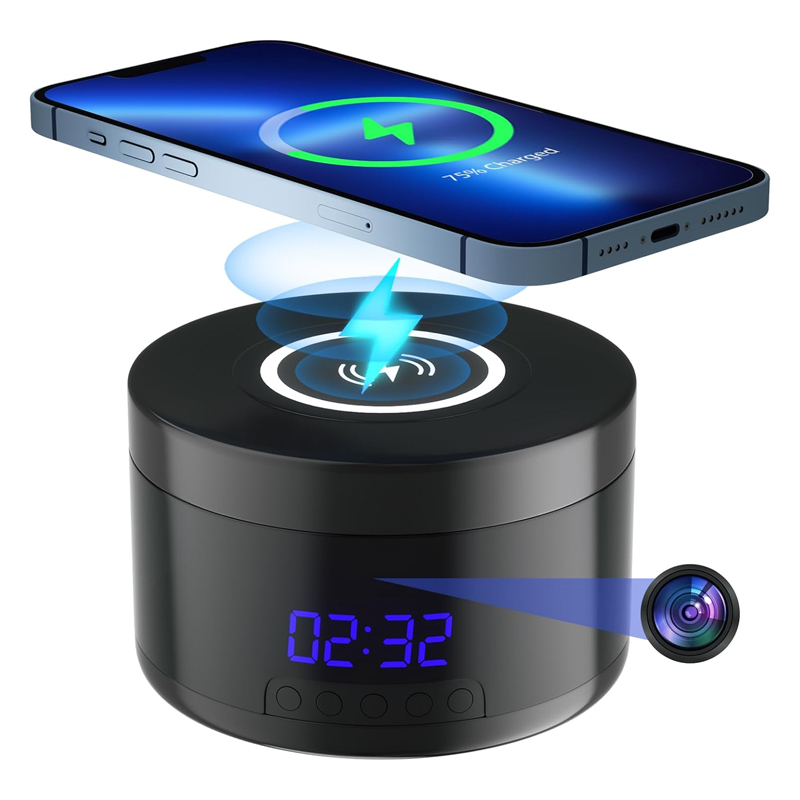 Wireless Charging Clock with Hidden Camera